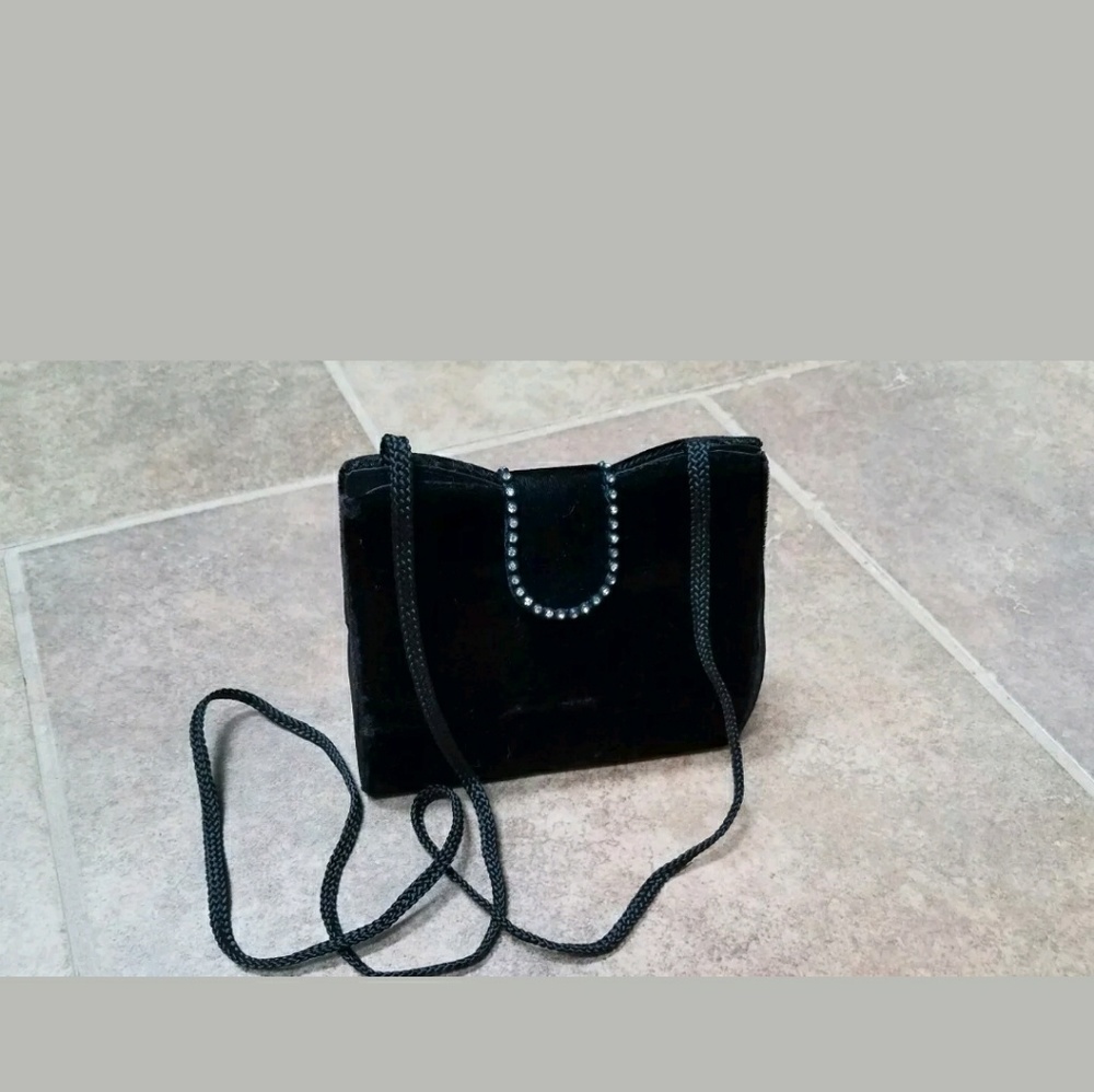 Black Velvet Rhinestone Evening Bag Handbag Purse